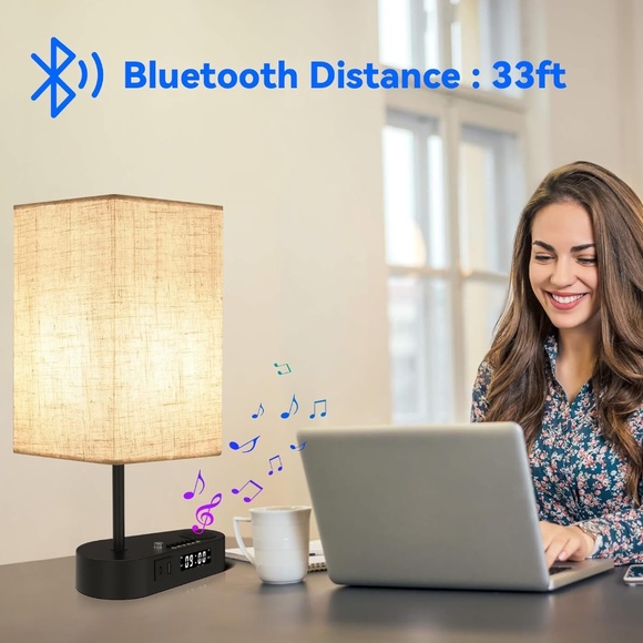 Table Lamps for Bedroom with Bluetooth Alarm Clocks,USB Ports Nightstand - Picture 6 of 9